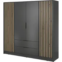 Emporius Furniture Armoire 200 cm Fioro - Armoire du fabricant, armoire de chambre à coucher - armoire à portes battantes avec lamelles, 4 portes (graphite)