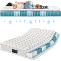 Youjia Matelas à ressorts ensachés, 7 zones en mousse à mémoire de forme, dimensions 160x200 cm, testé et 100% Oeko-Tex pour l'absence de substances nocives, avec un garnissage en microfibre matelassée