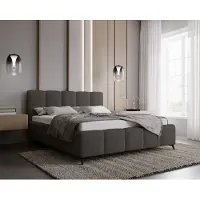 Emporius Furniture Lit rembourré 180 x 200 Kastilo avec sommier à lattes métalliques - Lit double, chambre à coucher - Coffre de rangement, tête de lit, bouclé gris foncé