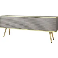 Emporius Furniture Meuble TV Rodi - Meuble TV 2 abattants + MDF, pieds - Buffet TV 135 cm, salon, PUSH TO OPEN (gris + or)