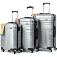 COFI set de 3 valises ABS à coque dure Trolley Valise à coque dure avec 4 doubles roues système de roulettes Argent