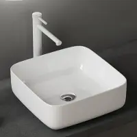 Doporro Lavabo Vasque à Poser Blanc 38,5x38,5x14 cm Lave Mains Carré en Céramique Revêtement NANO Easy Clean Brüssel106