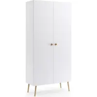 Bettso Armoire IKON 2 portes - Blanc - 87x212 cm - Style scandinave - Poignées en jute - 5 étagères pour le salon et la chambre à coucher