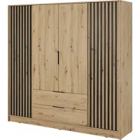 Emporius Furniture Armoire 200 cm Fioro - Armoire du fabricant, armoire de chambre à coucher - armoire à portes battantes avec lamelles, 4 portes (chêne artisan)