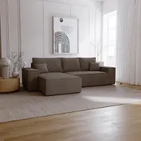 Emporius Furniture Canapé d'angle avec fonction sommeil Bergamo L - Canapé 275 cm avec coffre de lit - gauche, Canapé d'angle en L, Canapé-lit, Tissu velours côtelé Marron (Poso 04)