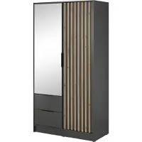 Emporius Furniture Armoire avec miroir 100 cm Fioro - Armoire du fabricant, armoire de chambre à coucher - armoire à portes battantes avec lamelles, 2 portes (graphite)