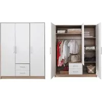 Dakar Armoire à portes battantes Smart 150 x 56 x 190 cm, chêne Sonoma blanc, 3 portes