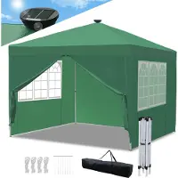 TolleTour Pavillon Pliable 3x3m Vert avec éclairage solaire LED avec parois latérales Tente de réception protection UV réglable en hauteur avec sac de transport, pour le jardin en plein air Camping