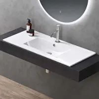 Doporro Lavabo à Encastrer Blanc Vasque en Céramique Lave Mains Rectangulaire de Qualité pour Salle de Bain 101x47x18cm Brüssel912