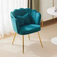 MODFU - Chaise de salle à manger, fauteuil rembourré en velours (1 pièce), avec accoudoirs et pieds en métal dorés, confortable, couleur verte