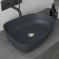 Doporro Lavabo Vasque à Poser Gris Noir Mat 50cm Lave Main Colossum806 51,1x38,7x12cm