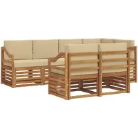 vidaXL Ensemble de salon de jardin , 7 pièces, en polyester naturel et beige