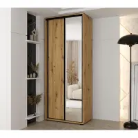 MINIO go for it , armoire VADO, 110x235,2x60 cm, 2 portes coulissantes (1 miroir), 6 étagères, 2 tringles métalliques, chêne Artisan