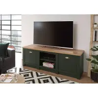 IMV Meuble TV bas Cambridge 152 cm, vert, chêne Wotan, salon, style moderne