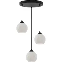 Light11 HOME Lampe à suspendre Riffle Noir 3 flammes avec abat-jour boule blanc E27