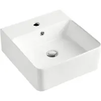 BEITZ & Walz AqvaCeramica Lavabo à poser « SlimRim » avec robinetterie 400 x 420 mm blanc