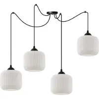 Light11 HOME Lampe à suspendre Spider Riffle Noir 4 flammes avec abat-jour cylindrique blanc E27