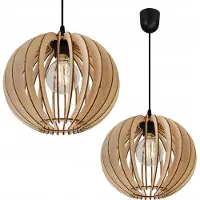 Light11 HOME Timber Lampe à Suspendre - Plafonnier Industriel - Suspension en Métal et Bois - 1 - Flamme Longue - Boule - Timber