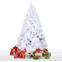 Fiqops Arbre de Noël artificiel, sapin de décoration en épicéa, y compris support pour arbre de Noël en métal, montage rapide, pliable,Blanc 180cm