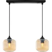 Light11 HOME Lampe à suspendre RIFFLE Noir 2 flammes Verre Cylindre Ambre E27