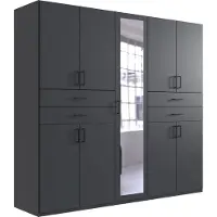 Wimex Armoire Taiga à portes battantes avec miroir 225 x 58 x 210 cm, couleur graphite (18892)