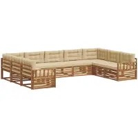 vidaXL Ensemble de salon de jardin , 9 pièces, en bois d'acacia massif, couleurs naturelles et beige