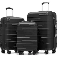 Sonstiges COOLIFE Valise rigide Valise à roulettes Set 3 pièces ABS gris foncé Serrure TSA