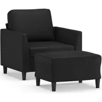 vidaXL Fauteuil avec pouf Noir 60 cm Similicuir