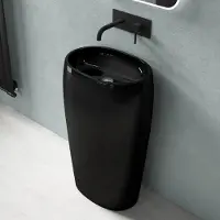Doporro Lavabo Colonne Ovale Noir Vasque sur Pied Solid Surface Lave Mains pour Salle de Bain 53,5x36x85cm Colossum32