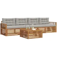 vidaXL Ensemble de canapés d'extérieur avec coussins 5 pièces Naturel et gris clair