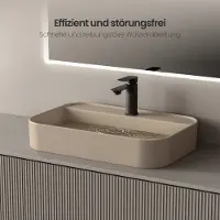 Emke Lavabo en céramique , lavabo suspendu, lavabo à poser, finition beige mat, dimensions 60x40x11 cm