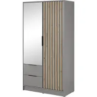 Emporius Furniture Armoire avec miroir 100 cm Fioro - Armoire du fabricant, armoire de chambre à coucher - armoire à portes battantes avec lamelles, 2 portes (Gris)
