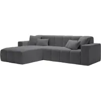 Emporius Furniture Canapé d'angle moderne Miral - Canapé d'angle en L, canapé 265 cm avec tissu velours, mousse souple - ottomane à gauche, Canapé d'angle gris foncé (Komodo 21)