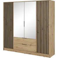 Emporius Furniture Armoire avec miroir 200 cm Fioro - Armoire du fabricant, armoire de chambre à coucher - armoire à portes battantes avec lamelles, 4 portes (chêne artisan)