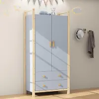 SUCCESS COURIER Armoire à 2 portes et 2 tiroirs, 90 x 181 x 45 cm, bleu/aspect pin, armoire avec tringle à vêtements, style moderne pour chambre à coucher et couloir