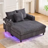 Sweiko Chaise longue chaiselongue spacieuse et moelleuse avec porte-boissons latéraux, prises USB, éclairage d'ambiance LED intégré - parfaite pour le salon, la chambre à coucher ou le jardin d'hiver