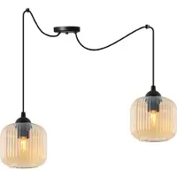 Light11 HOME Suspension RIFFLE « Araignée » noire, 2 ampoules, cylindre en verre ambré, E27