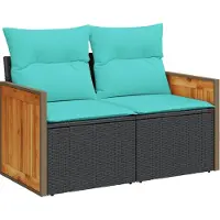 Syfax Canapé de jardin avec coussins 2 places en résine tressée noire