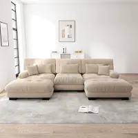 Sweiko Canapé d'angle modulaire de luxe - Cloud Couch surdimensionné en forme de U pour le salon, assise profonde Canapé-lit convertible avec ottoman, chenille marron clair