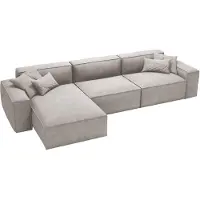 Emporius Furniture Canapé d'angle en L Figo - Canapé d'angle 265 cm, tissu velours, mousse souple - ottomane à gauche, Canapé d'angle gris clair (Whisper 16)