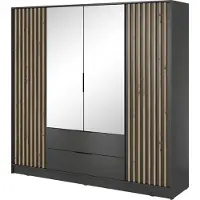 Emporius Furniture Armoire avec miroir 200 cm Fioro - Armoire du fabricant, armoire de chambre à coucher - armoire à portes battantes avec lamelles, 4 portes (graphite)