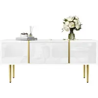 Sweiko Table basse blanche brillante, moderne et sobre, avec 2 tiroirs