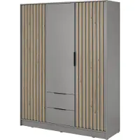 Emporius Furniture Armoire 150 cm Fioro - Armoire du fabricant, armoire de chambre à coucher - armoire à portes battantes avec lamelles, 3 portes (Gris)