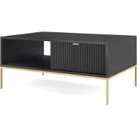Emporius Furniture Table basse 100 cm Galla - Table basse avec tiroir - Table d'appoint avec structure métallique, façades cannelées et poignées dorées (noir + or)