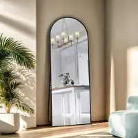 UnboxG Arc Miroir intégral 162x53cm pleine longueur Grand miroir sur pied Noir cadre aluminium Miroir d'habillage Miroir mural pour salon Chambre à coucher