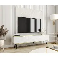 Emporius Furniture Meuble TV Rodi - Meuble TV 3 volets + MDF, pieds - Buffet TV 175 cm, salon, PUSH TO OPEN (blanc + noir)