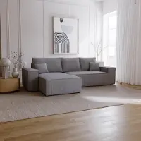 Emporius Furniture Canapé d'angle avec fonction sommeil Bergamo L - Canapé 275 cm avec coffre de lit - gauche, Canapé d'angle en L, Canapé-lit, Tissu velours côtelé Gris (Poso 115)
