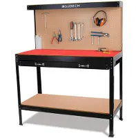 Boudech Etabli métallique avec tiroirs muraux et d'atelier 120x60cm + 2 tiroirs et 2 étagères pour les outils