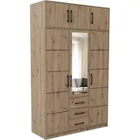 Bettso Armoire avec miroir et tiroirs, armoire à trois portes, meuble multifonctionnel, penderie pratique COSTARICA 3D en chêne Artisan