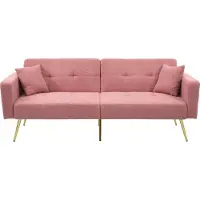 Fortuna Canapé-lit Lai avec fonction lit, angle réglable, pieds dorés, avec coussins et poches de rangement latérales
